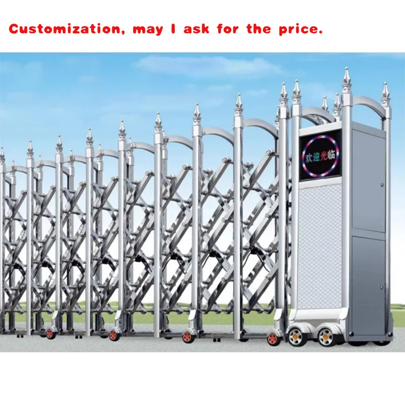 

custom.Full Screen Designs Automatic Retractable Sliding Fence Gate with Trackless and Motor Opener Steel Security Graphic