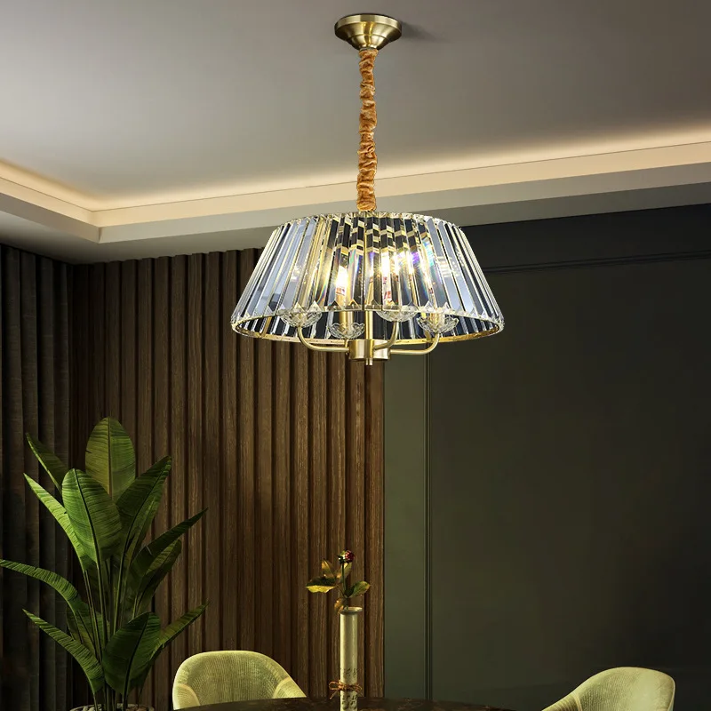 American Luxury All Copper Ceiling Pendant Lights Rotundity Crystal Hanging Lamp Living Room Bedroom Restaurant Hotel Chandelier