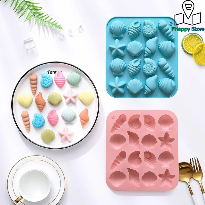 16 Cavity Seashell Conch Starfish Silicone Molds Ocean Silicone Mold DIY Pudding Ice Grid Candy Chocolate Cake Baking Mold
