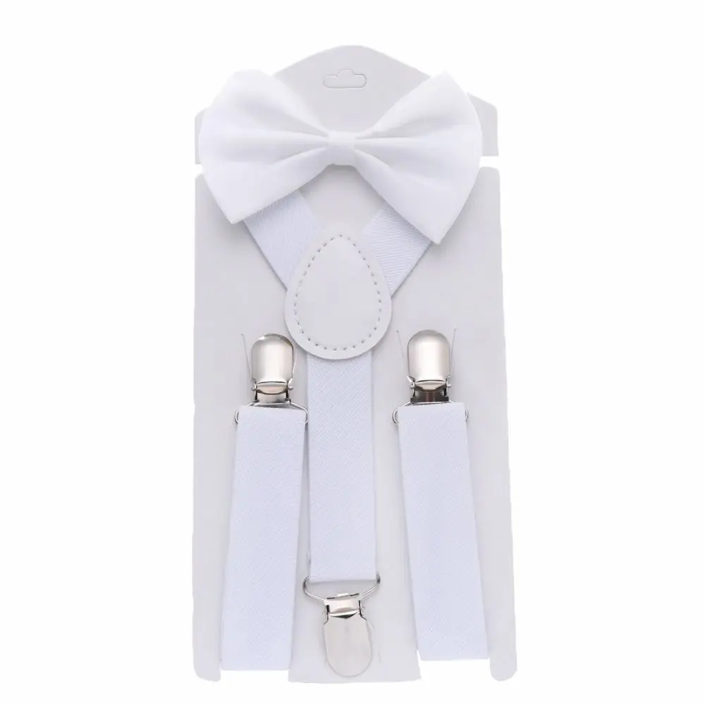 Fashion Solid Color For Children Strap Strap Clip Performance Hanging Pants Clip Tie Suspenders Set Suspenders Clips Bow Tie
