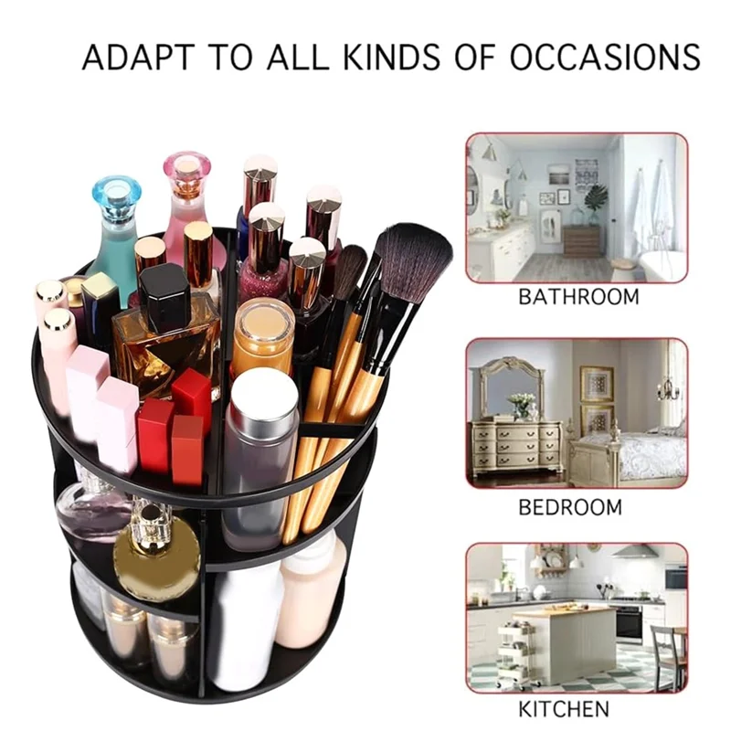 

360 Rotating Makeup Organizer, DIY Adjustable Makeup Spinning Holder Storage Rack, Capacity Make Up Shelf Cosmetics B Durable