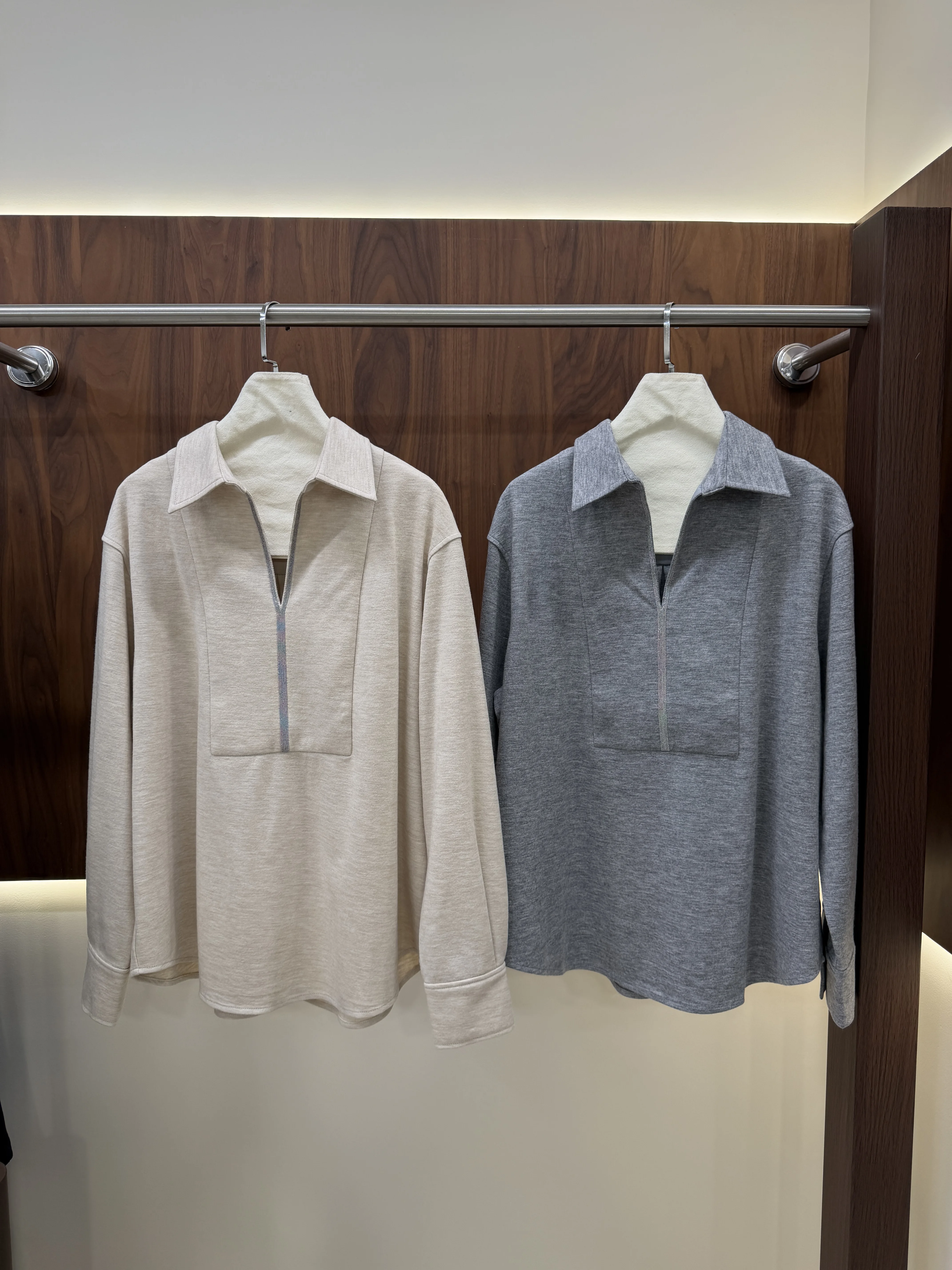 Women's Autumn/Winter Wool-Blend Set: Relaxed Half-Zip Top and High-Waisted Wide-Leg Trousers
