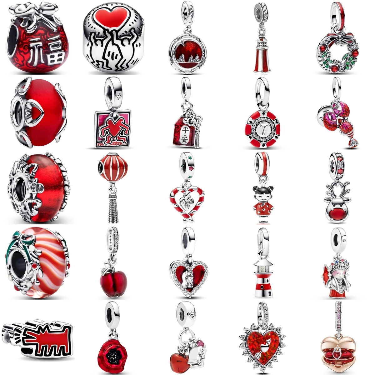 New Fashion 925 Sterling Silver Red series Lighthouse Amulet Apple Charm Pandent Fit Original Bracelet Accessories DIY Jewelry