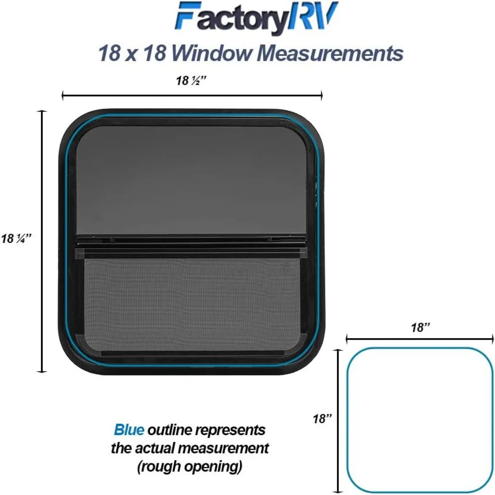 نافذة RV سوداء منزلق عمودي 18x18x1.5 مع حلقة تثبيت #2