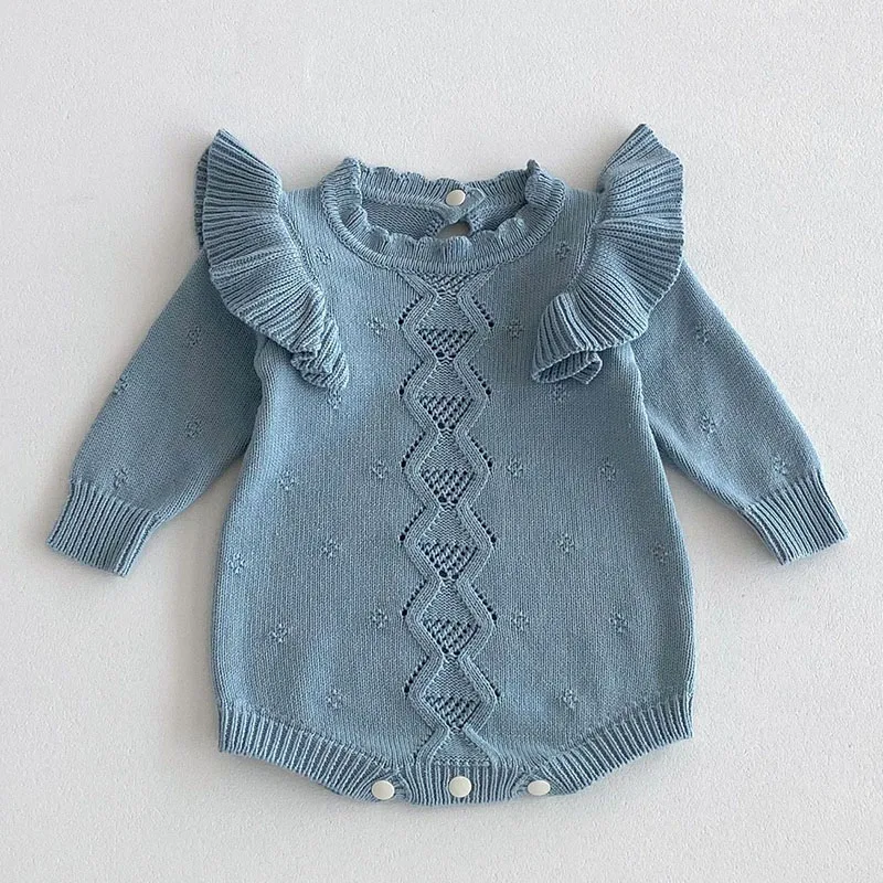 2024 New Autumn Children Knitted Clothes Newborn Baby Girl Knitted Bodysuits Long Sleeved Solid Color Korean Style Climbing Suit