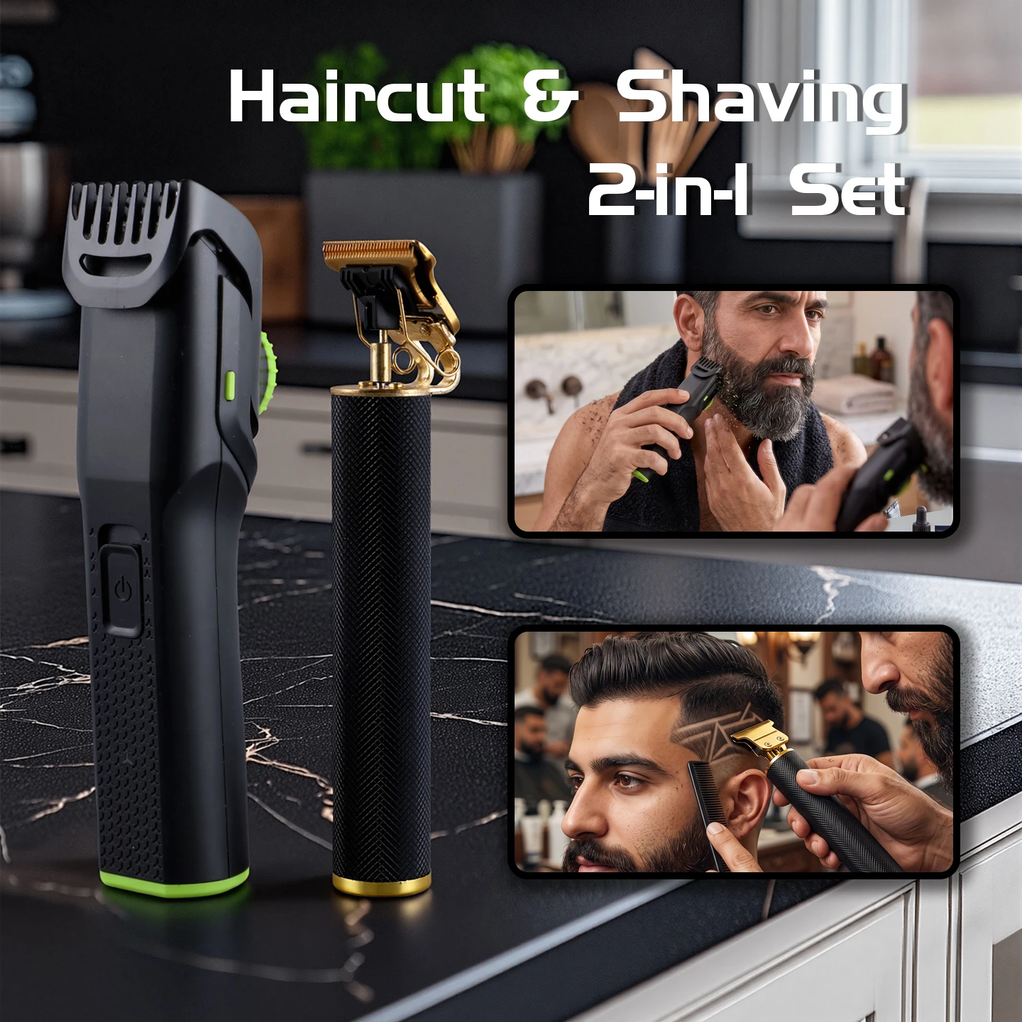 AUTHONE Haircut & Shaving 2-in-1 Set Grooming Set Adjustable Beard Trimmer Detail Haircut for Home Barber