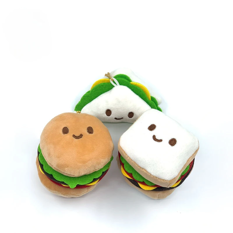 Mini Plush Imitation Food Keychain Q Version Emoticon Hamburger Sandwich Toast Bread Keychain Pendant Accessories Cute Keychain