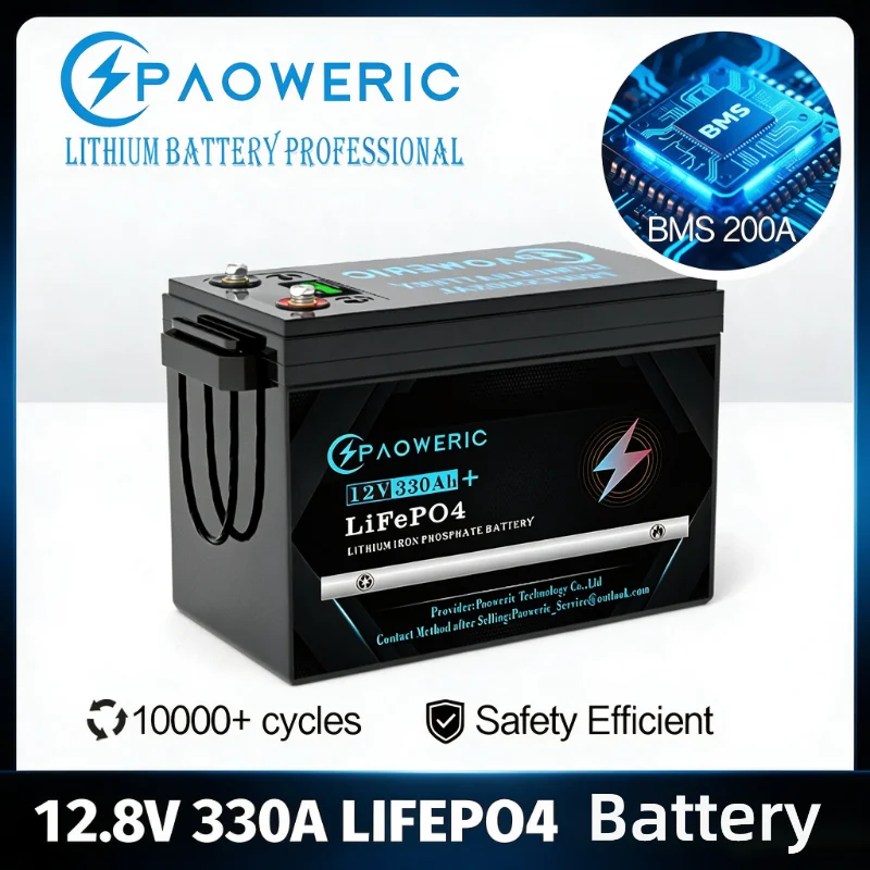 PAOWERIC 12.8V 330Ah LiFePO4 Battery Built-in 200A BMS 10000 Cycles US Warehouse 3-7 Days Delivery Off Grid Solar RV Camping Storage Battery