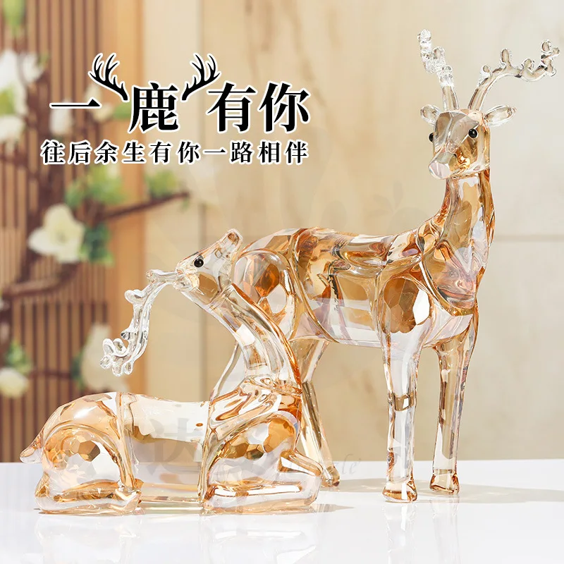 

Crystal Glass Handicrafts Champagne Sika Deer Ornament Creative High-end Gift Opening Living Room Decoration