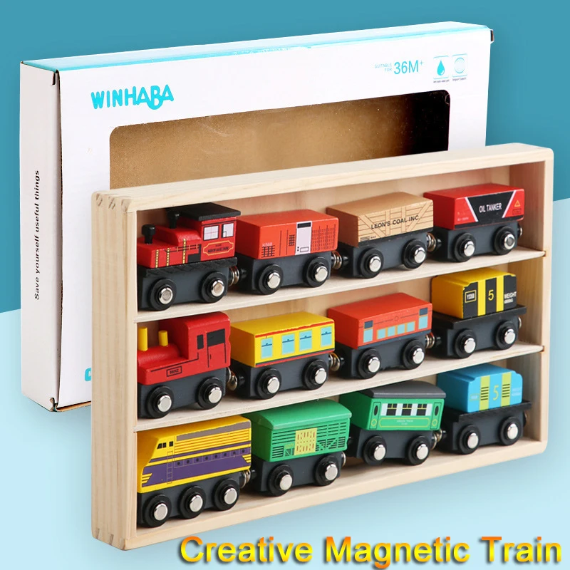 Train Track Wooden Train Toys Magnetic Set Electric Car Locomotive Diecast Slot Fit All Wood Brand Biro Railway Tracks For Kids