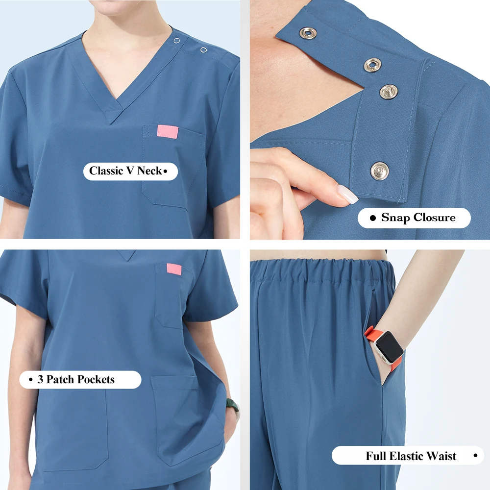 Women V-Neck Doctor Clothing Medical Uniform Quick Dry Dentist Scrub Sets Surgeon Work Suit Beauty Salon Chef Vet Overalls S0301