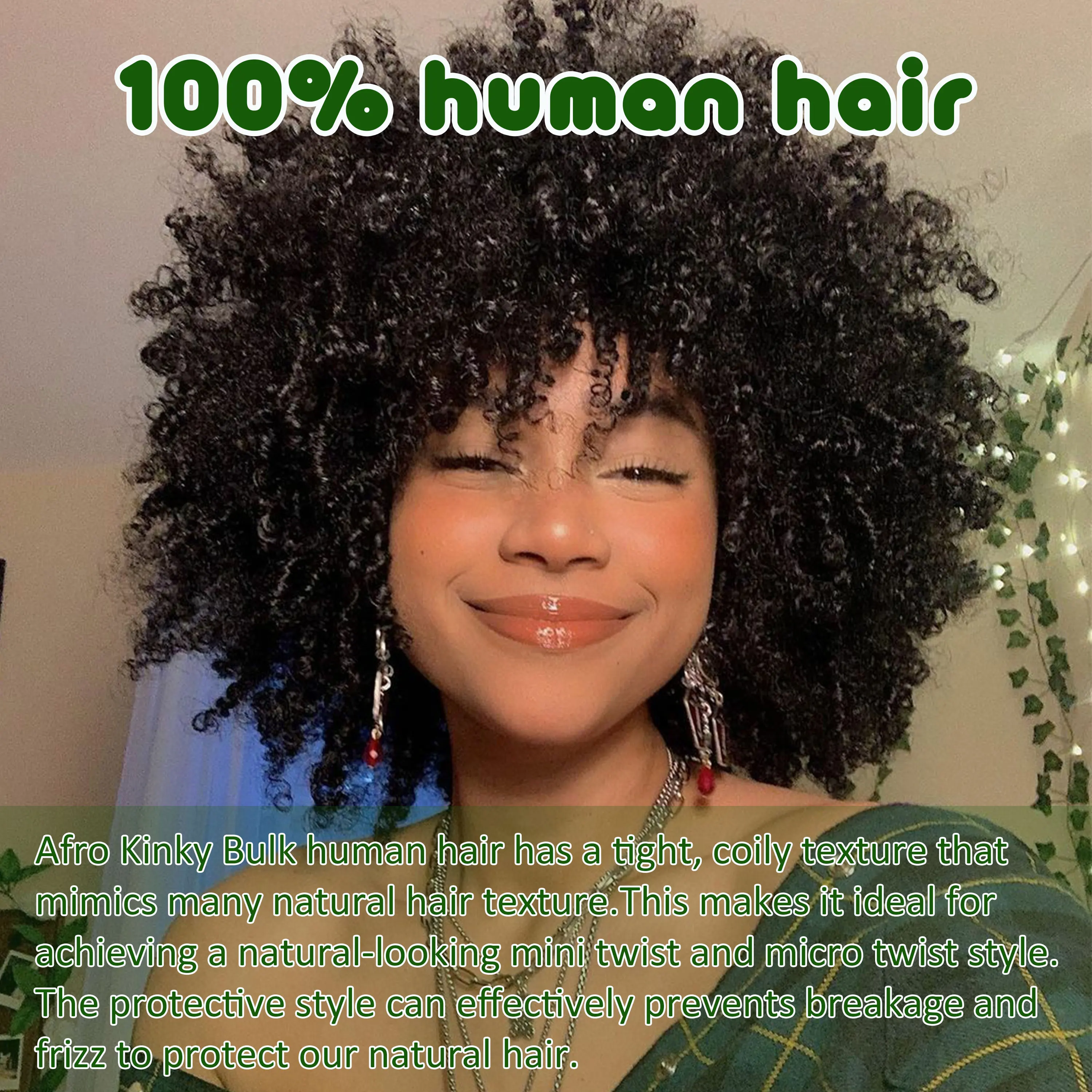 Top Grade 8'' 100% Raw Virgin Brazilian Bulk Human Hair Natural 30# 4C Afro Kinky Curly for Locks Braiding Hair