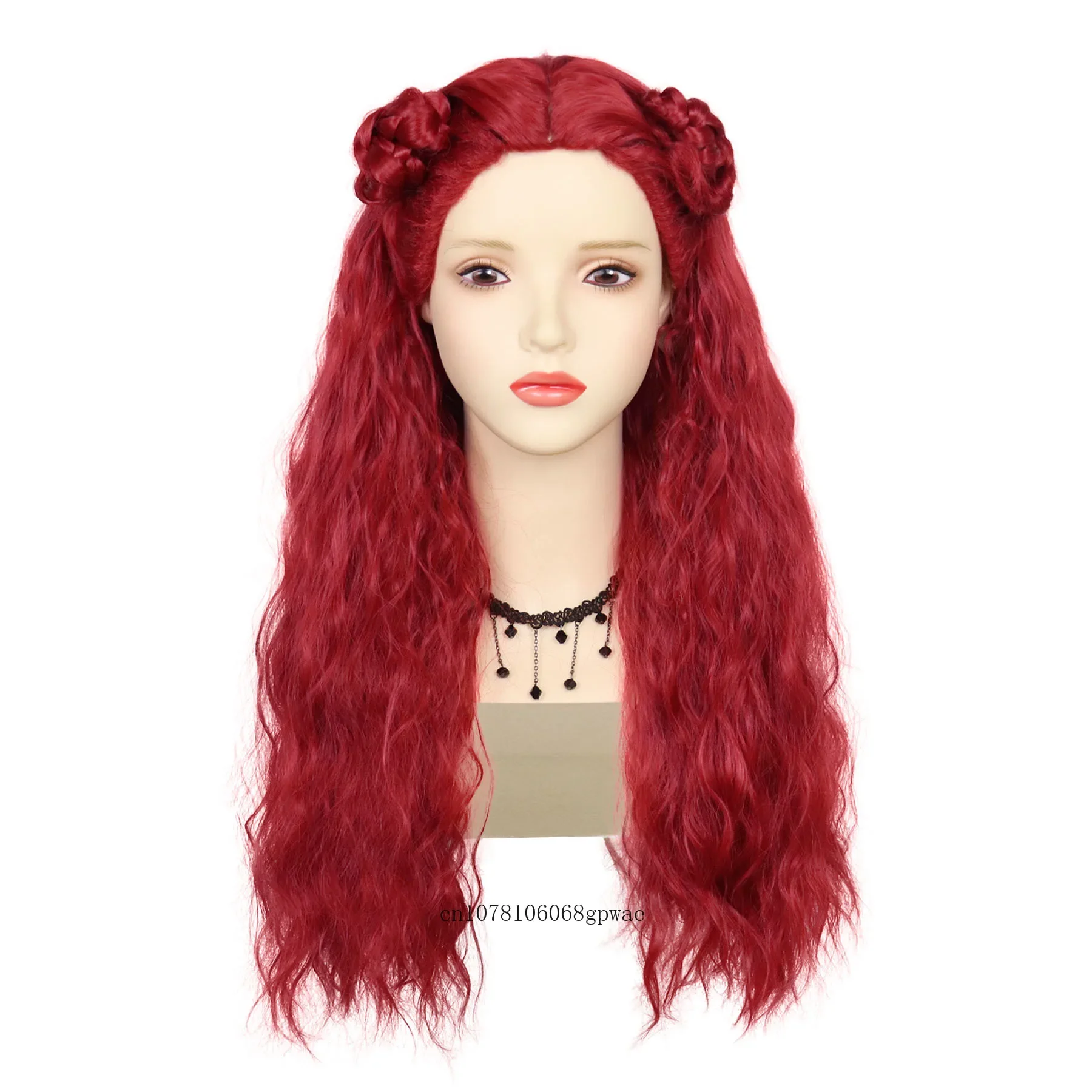 Synthetic Hair Red Halloween Cosplay Costume Wig with 2 Buns Long Wavy Curly Wig for Women Girls Anime Cartoon Themed Party Wigs