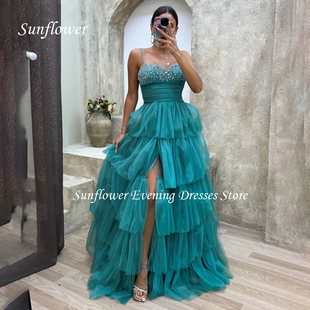 

Sunflower Sweetheart Applique Prom Gown A-LINE Evening Dress Slim Tiered Tulle Party Dress 2023 Backless Floor-Length Prom Dress