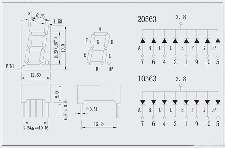 Display LED vermelho para Nixie Tubo, Metal Plástico Digital, ANODE comum, 0,56 polegadas, 1 bit, 7 segmentos, 20PCs