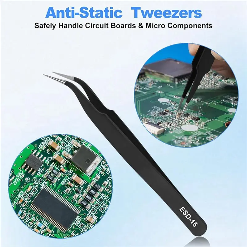 Exquisite-Precision Tweezers Set,Upgraded Anti-Static Stainless Steel Tweezers, For Electronics Repair, Model Building 15PCS
