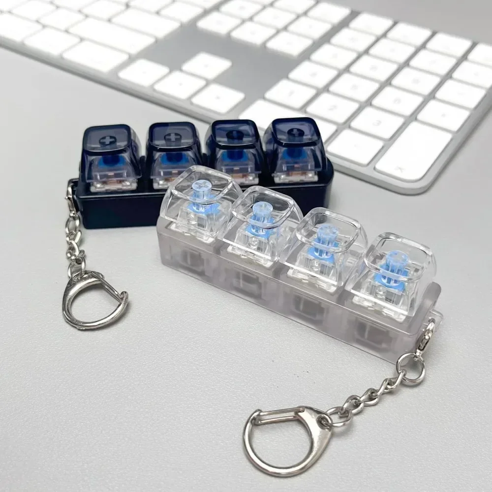4Keys Illuminated Mechanical Keyboard Keychain Finger Button Anti Stress Keycap for Office Home Adults Kid,Decompression Clicker