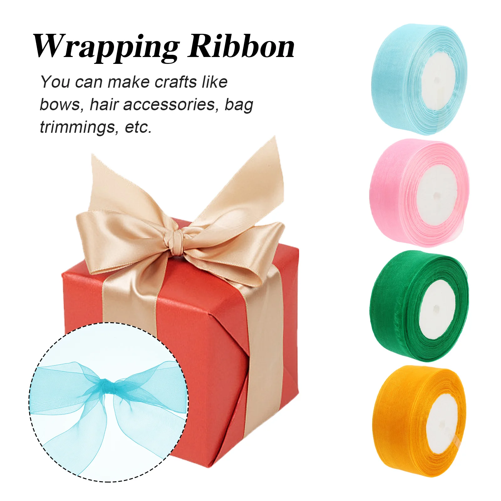 

4 Rolls Chiffon Organza Ribbon Colorful Sheer Satin Ribbon for DIY Gift Wrapping Bouquet Decoration Sheer Stain Ribbons