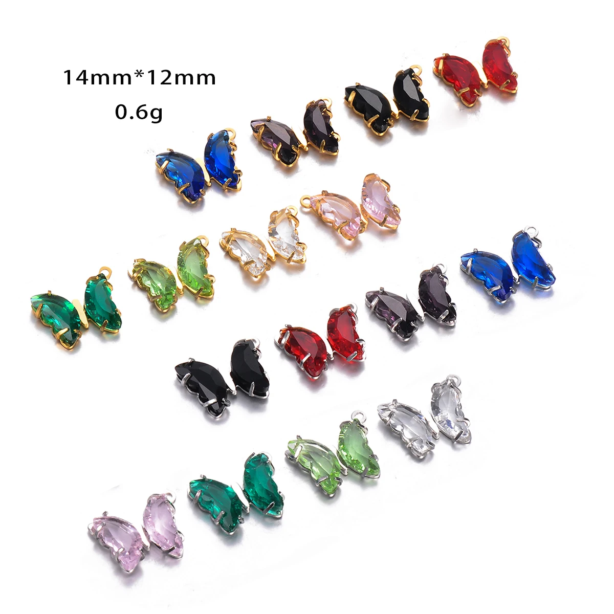 2Pcs Colorful Crystal Butterfly Exquisite Stainless Steel Pendant for DIY Making Supplies Jewelry Necklace Earrings Accessories