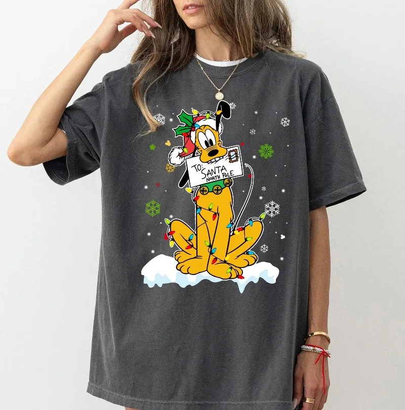 قميص ديزني بلوتو دوج لأضواء عيد الميلاد ندفة الثلج ميكي والأصدقاء قميص عيد ميلاد سعيد #1