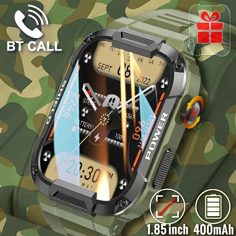 

2023 New 1.85 Smart Watch Men Military Quality Outdoor Waterproof Anti Falling Anti Pressure Sport Fitness Bluetooth Call Smartw