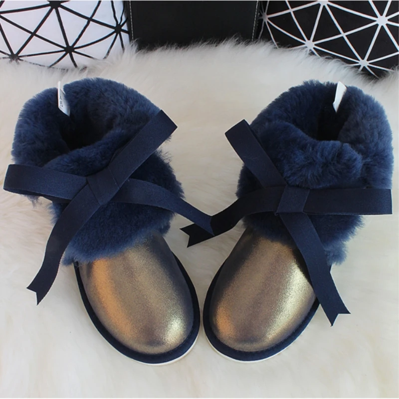 G&Zaco Luxury Sheepskin Snow Boots Women Genuine Leather Short Sweet Strap Boots Winter Wool Sheep Fur Boots Girl Winter Shoes