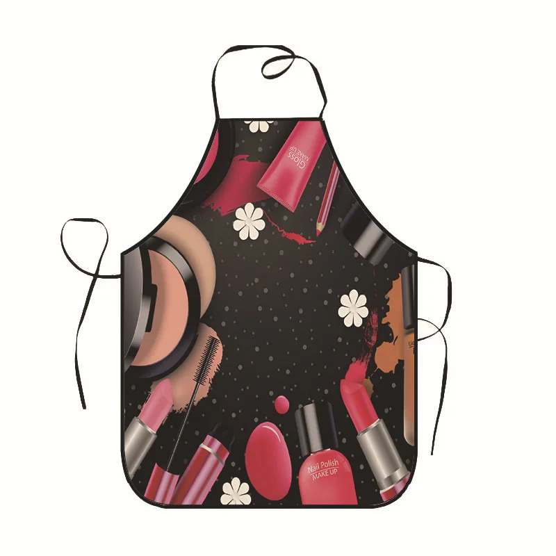 [Beauty Theme] Lipstick & Nail Polish Print, Stain-Resistant Kitchen Apron, Home Daily Use