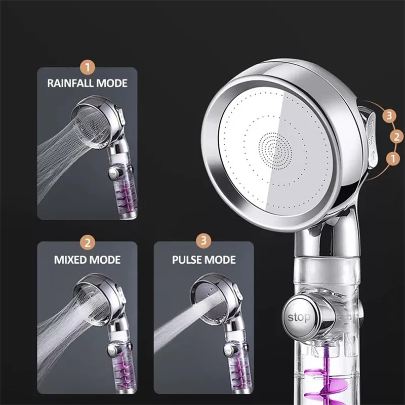 New 3 Modes Handheld Shower Head with Turbo Fan Eco Filter ON/Off Pause Switch Water Saving High Pressure Showerhead Accessories image 2