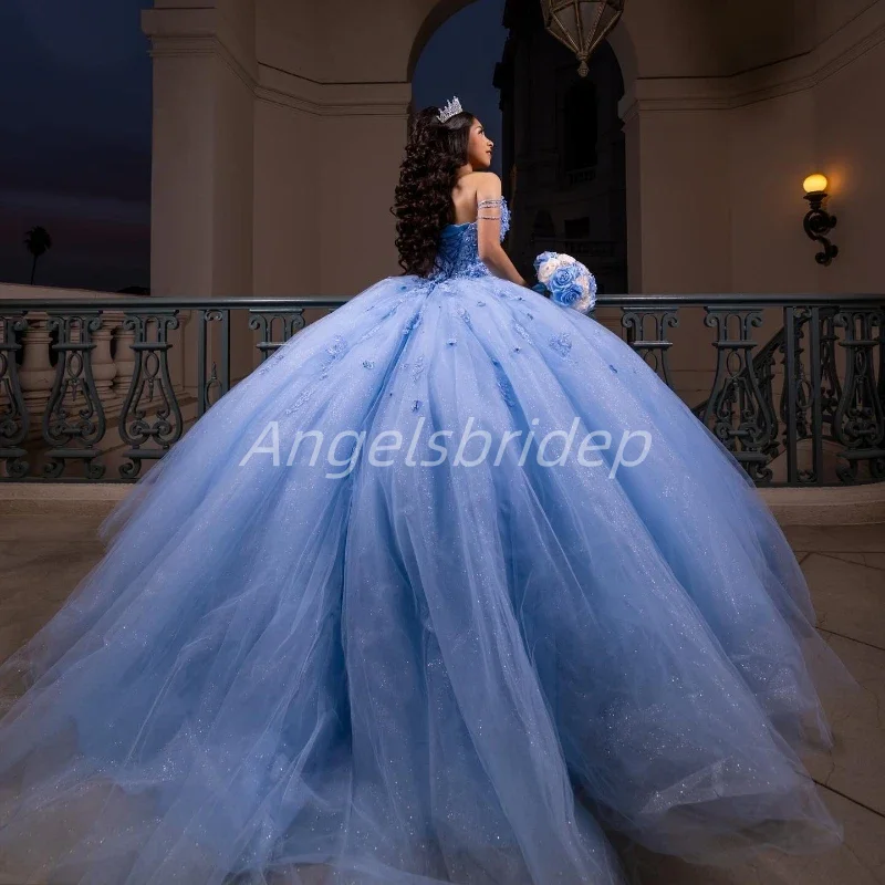 Angelsbridep Customized Sky Blue Ball Gown Quinceanera Dresses 2025 Beading Sweet 16 Evening Dress Vestidos De 15 Quinceañera