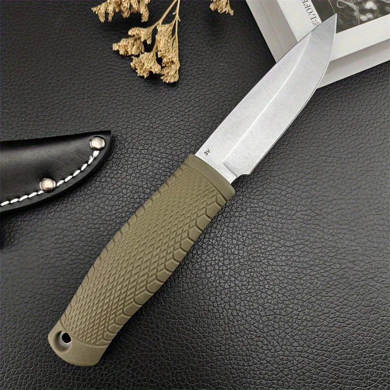 Fixed Blade BM 200 Knife D2 Blade Rubber Plastic Handle Tactical Self-defense Portable EDC Outdoor Tools,with Leather Sheath