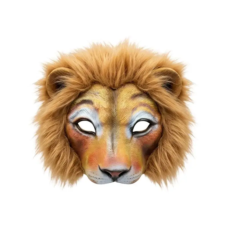 39BD Animal Character Mask with Dimensional Face, Textured Nose and Muzzle, and Tan-Brown Trim for Halloween Parties and Themed