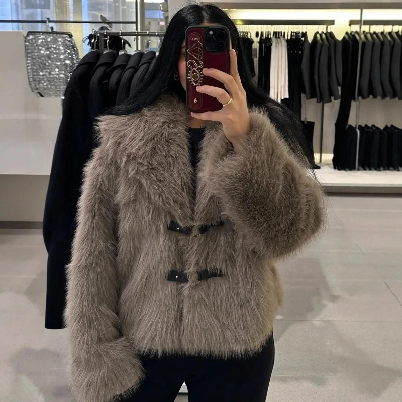 Chaqueta gruesa de piel de cordero para mujer, abrigo de invierno de nuevo estilo, piel