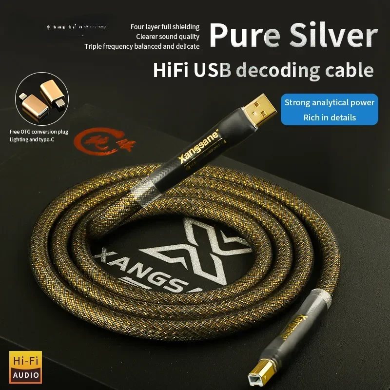 Hi-end Kabel USB OTG Pure Silver 4 * 0.4mm2 Kabel HiFi USB A do B do dekodera DAC Karta dźwiękowa Linia audio