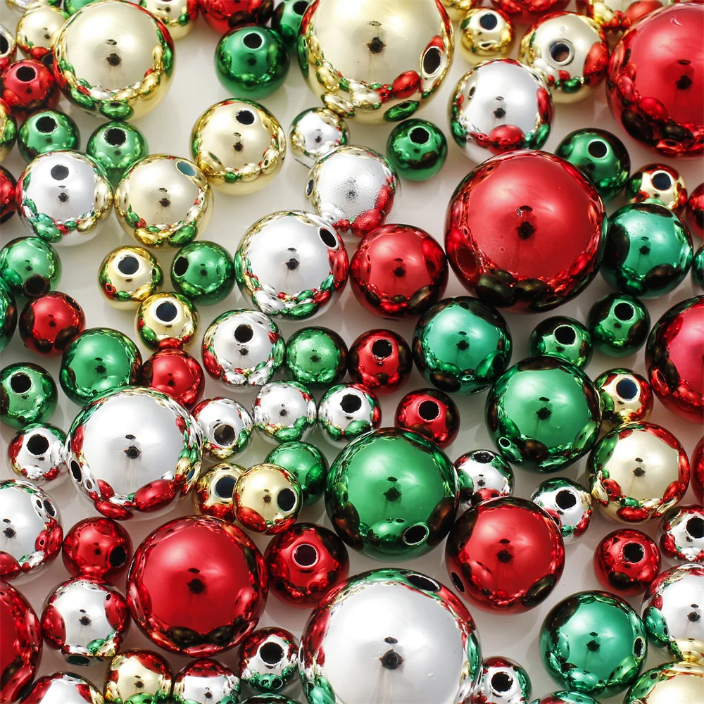 20 Stück 8-20mm Weihnachts-UV-elektroplattierte runde Acrylperlen, glänzend rot, grün, golden, silbern, lose Perlen für die Weihnachtsdekoration. – Detail 4