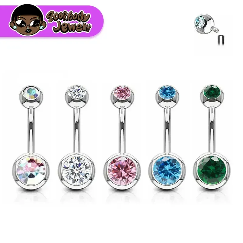 G23Titanium 14G 8/10/12/14mm Surgical Titanium Belly Button Rings Zircon Navel Bar Body Piercing Jewelry Nombril Ombligo Barbell