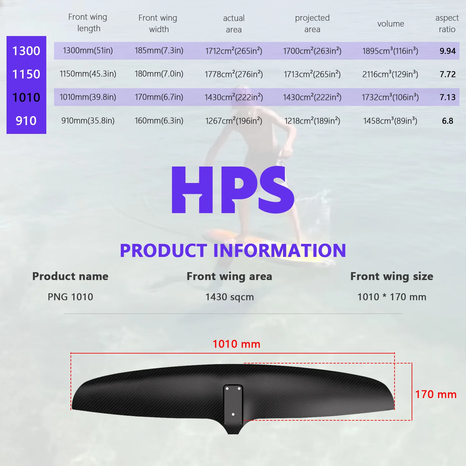 PNG 1010 High-Performance Carbon Mast Water Sports Hydrofoil Front Wing Accessory For Kitesurf Wing Board And Surfing Foil