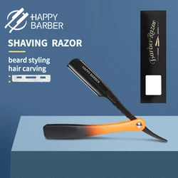 Happy Barber-Rasoir droit en alliage de zinc pour hommes, logo de marque personnalisé, coiffeur, outils de coupe de cheveux, personnalité