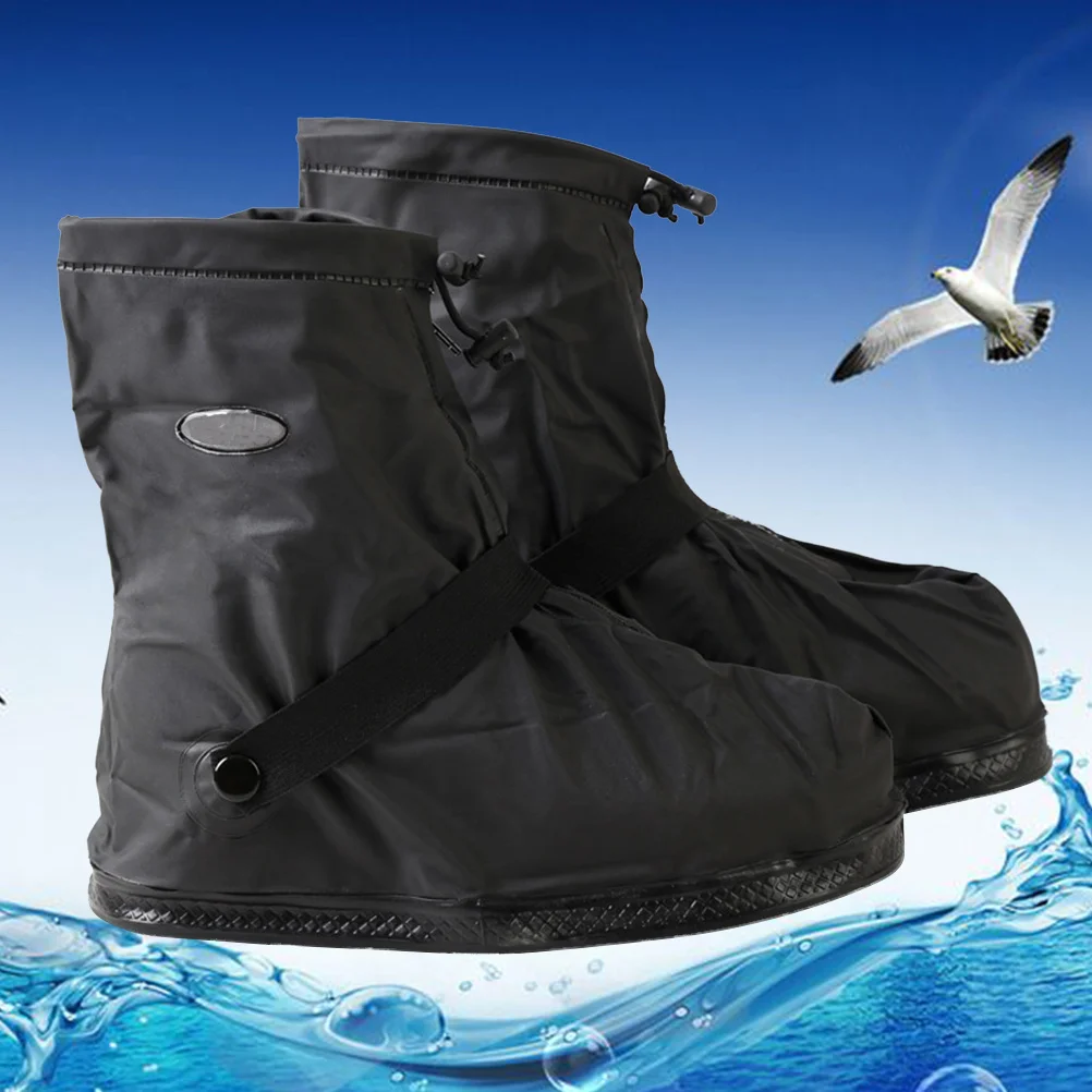 

Reusable Black Waterproof Shoes Cover Size M Non-Slip Zipper Closure Rain Shoes Cover for Camping Fishing Cycling Garden