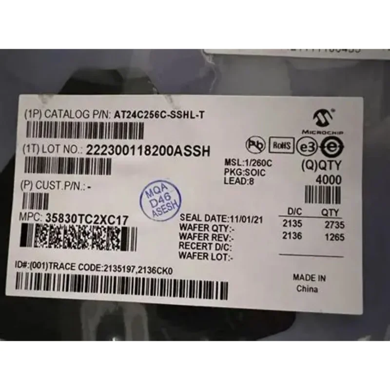 (20-100pcs) AT24C256C-XHL-T AT24C256C-SSHL-T AT24C256C-MAHL-T TSSOP-8 100% Original In Stock EEPROM -40℃~+85℃ 256Kbit I2C SOIC-8