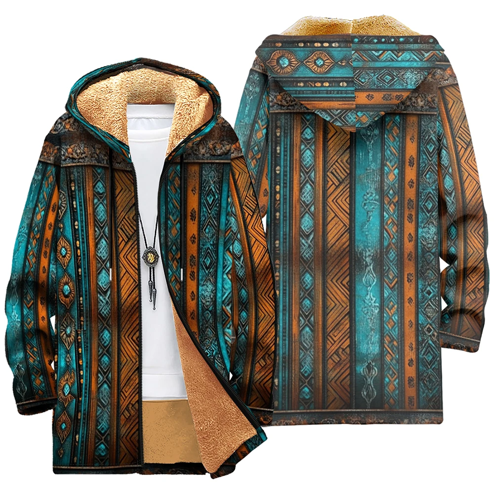 

Этнический геометрический узор, племенное пальто, куртка с капюшоном и принтом, подкладка из искусственного меха, процветание, красный, синий, богемная зимняя свободная верхняя одежда