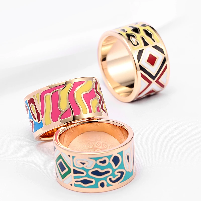 R&X Foreign Trade Exports Europe Fashion Chain Scarves Buckle Stainless Steel Ring Enamel Jewelry Wholesale