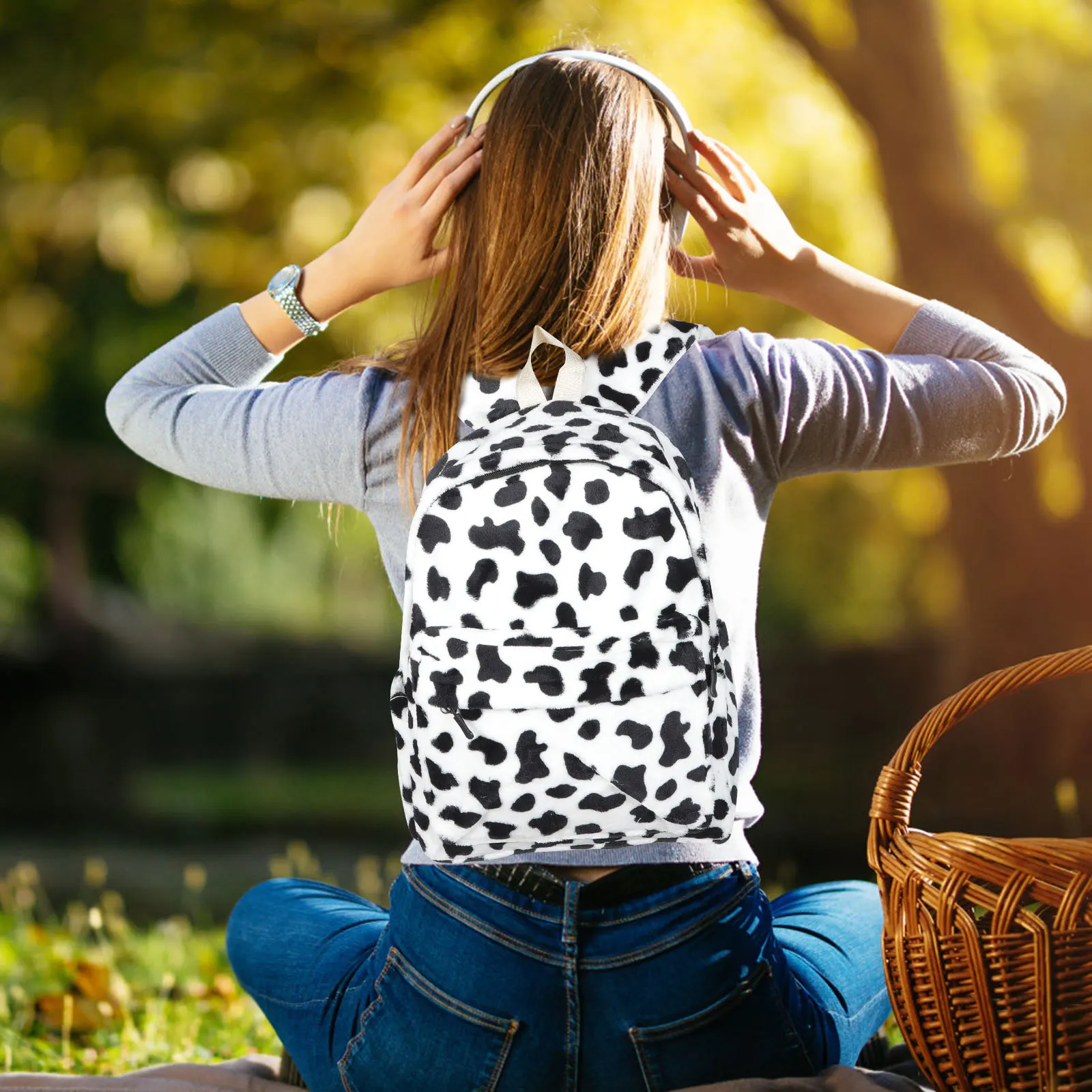 1 قطعة حقيبة ظهر بنمط البقرة براعة عالية الجودة لون رائع مريح الملمس هيكل قوي لمدرسة السفر في الهواء الطلق