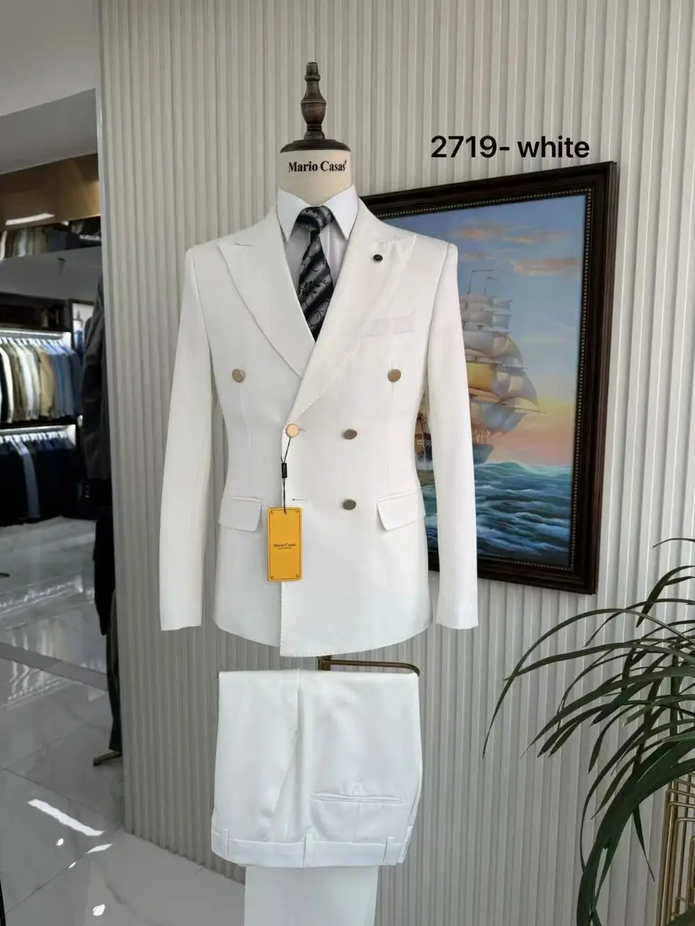 Dagelijkse stijlvolle peak lapel pakset voor heren, knappe premium stof, dubbelrijdige smoking, tweedelig, geschikt voor kantoor, zakelijke gelegenheden en feesten. - afbeelding 2