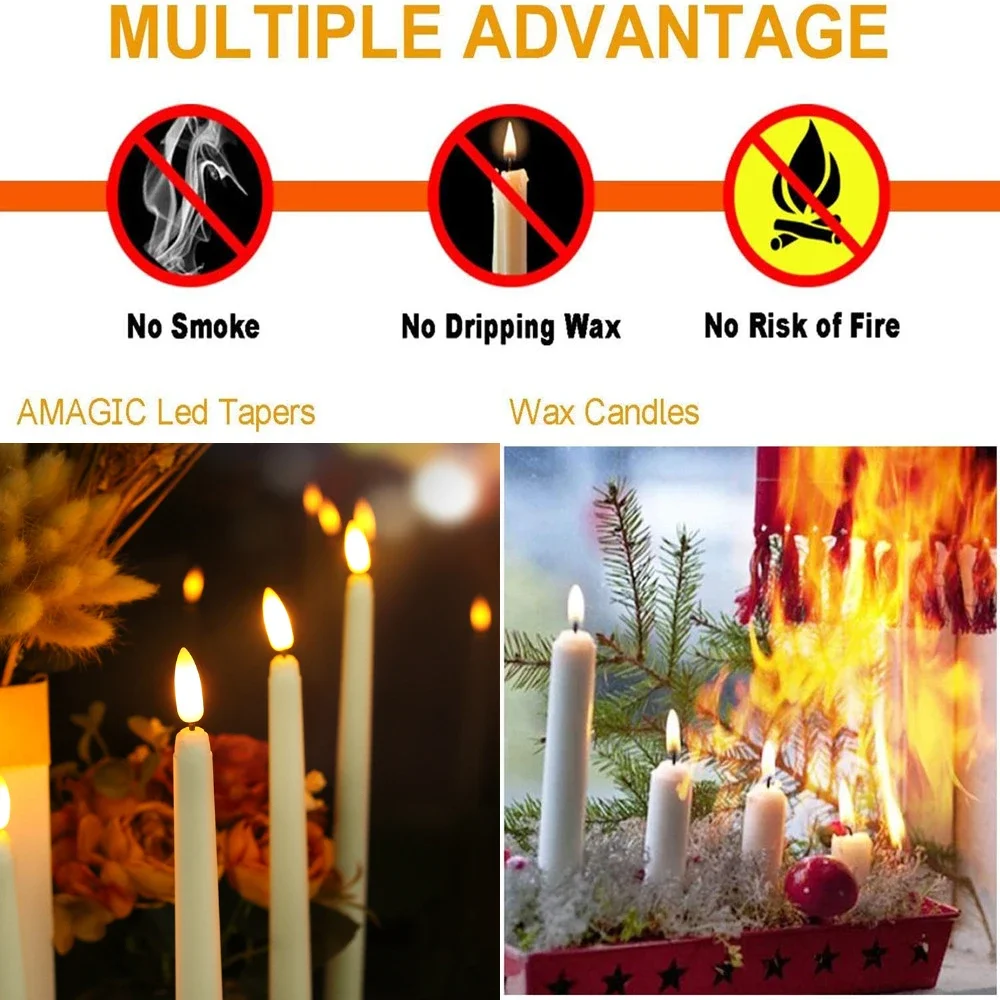 Flameless Taper Candles with Remote Control Flickering LED Candles Taper Warm White Light LED Candlesticks for Christmas Wedding