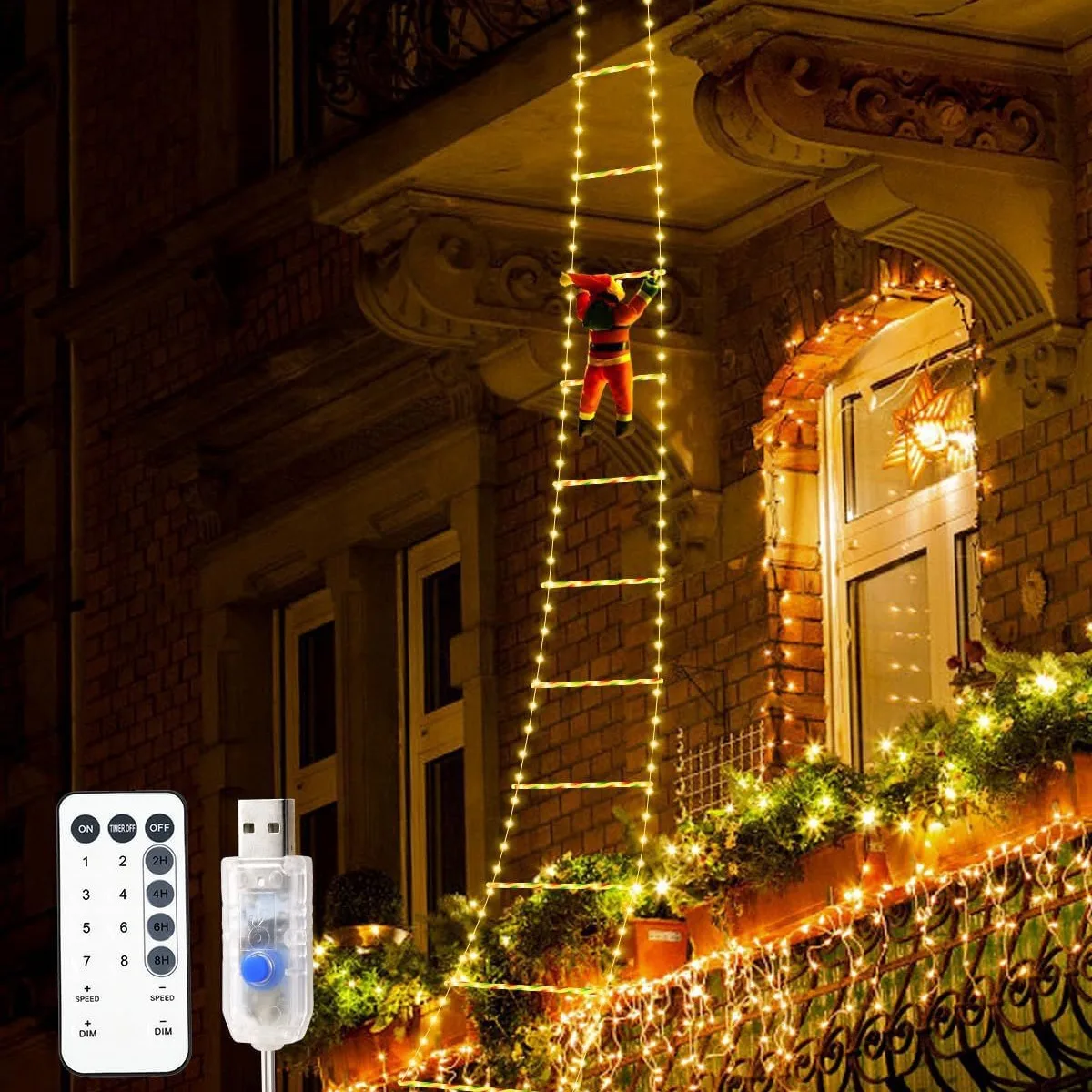 

Santa Claus Ladder LED Hanging Lights Christmas Decorative Ladder Lights Outdoor Waterproof Eaves Decorative Colorful Lights