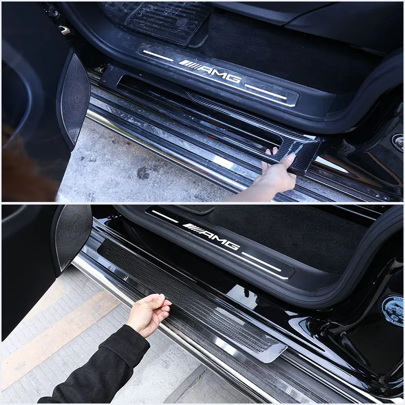 For Mercedes Benz G Class W463 2019-2022 Real Carbon Fiber Car Inside outside Door Sill Protect Plate cover Trim Car Accessories