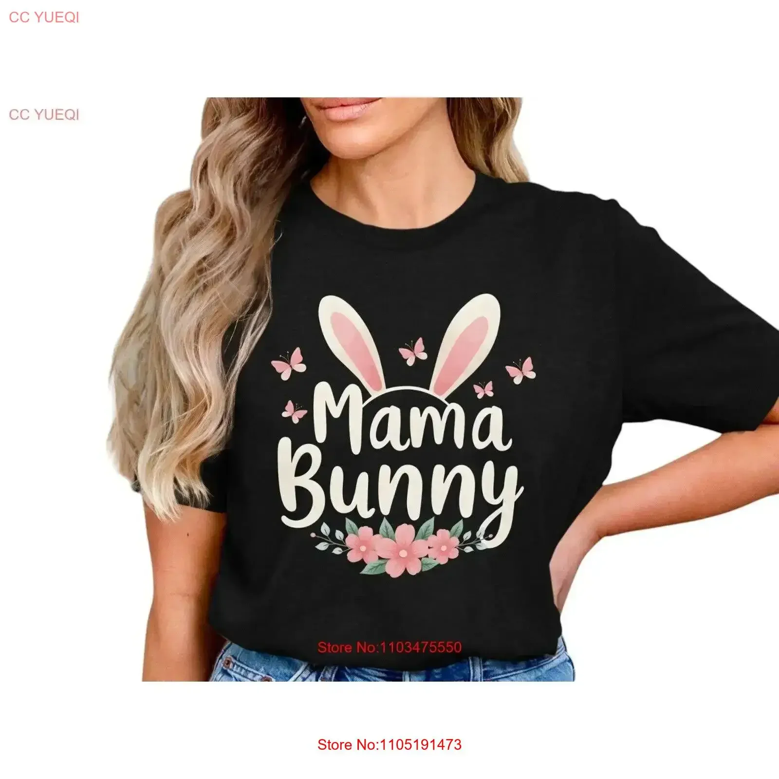 رائعتين ماما الأرنب عيد الفصح تي شيرت آذان لطيف الأزهار عيد الأم خمر غسلها عادية أوم أنيق الرسم خمر غسلها