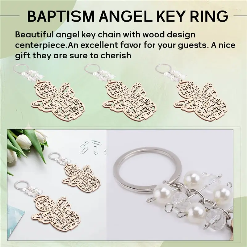 Leading-20Pcs Baptism Angel Key Ring Baptism Wood Keychain Baptism Favor Baptismal Souvenirs Communion Favors For Boy Or Girl
