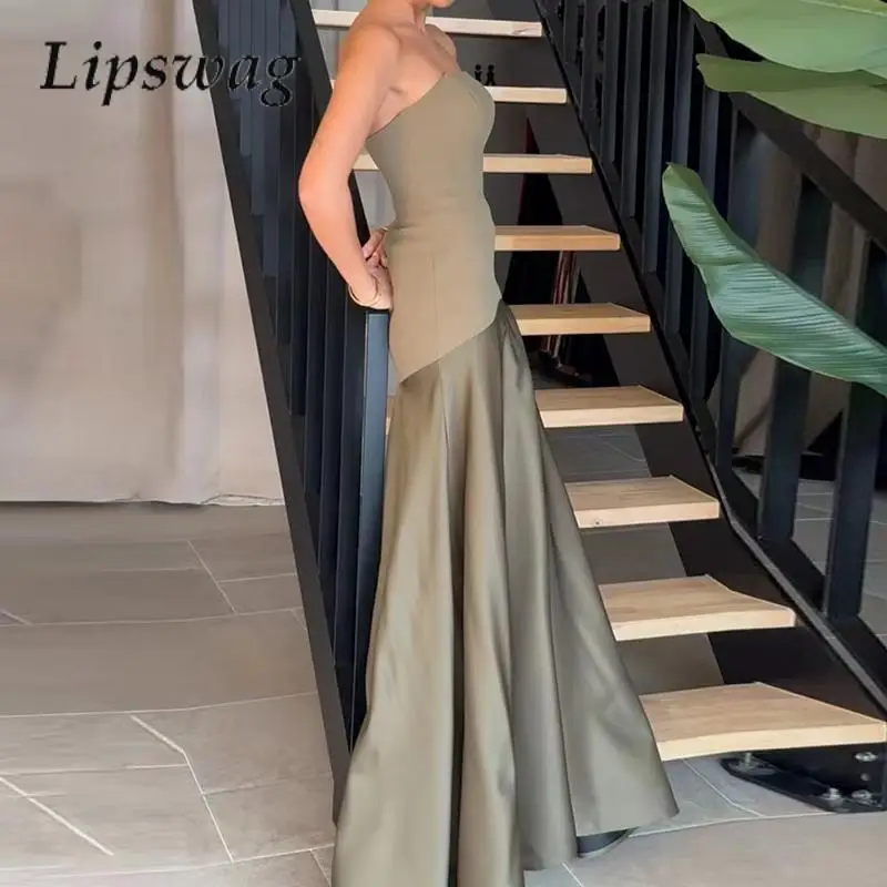 Women Patchwork Slim Evening Dress Chic 2024 Thin Satin Big Hem Party Luxury 2024 Backless Sleeveless Party Gowns Elegant Dress