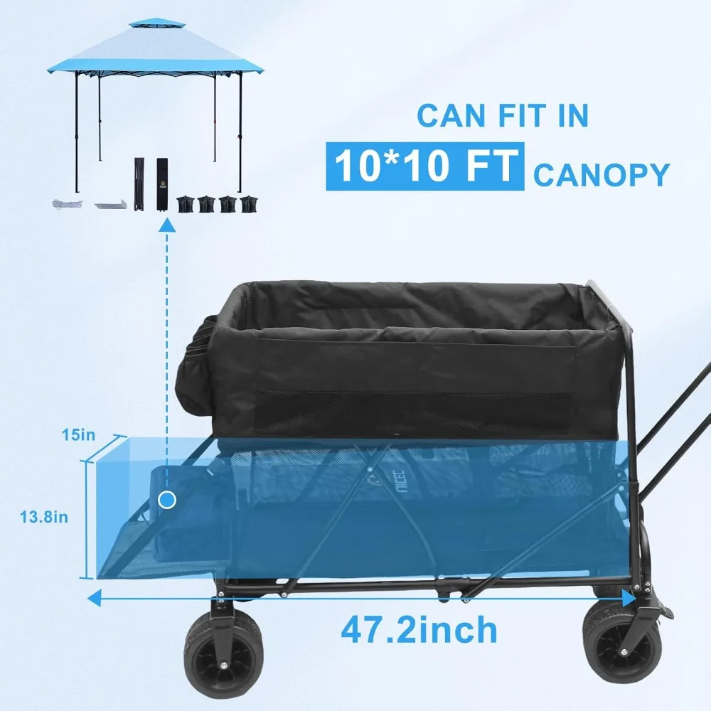 Folding Double Decker Wagon with 400L Capacity, 47 Length, Collapsible and Foldable for Outdoor Adventures